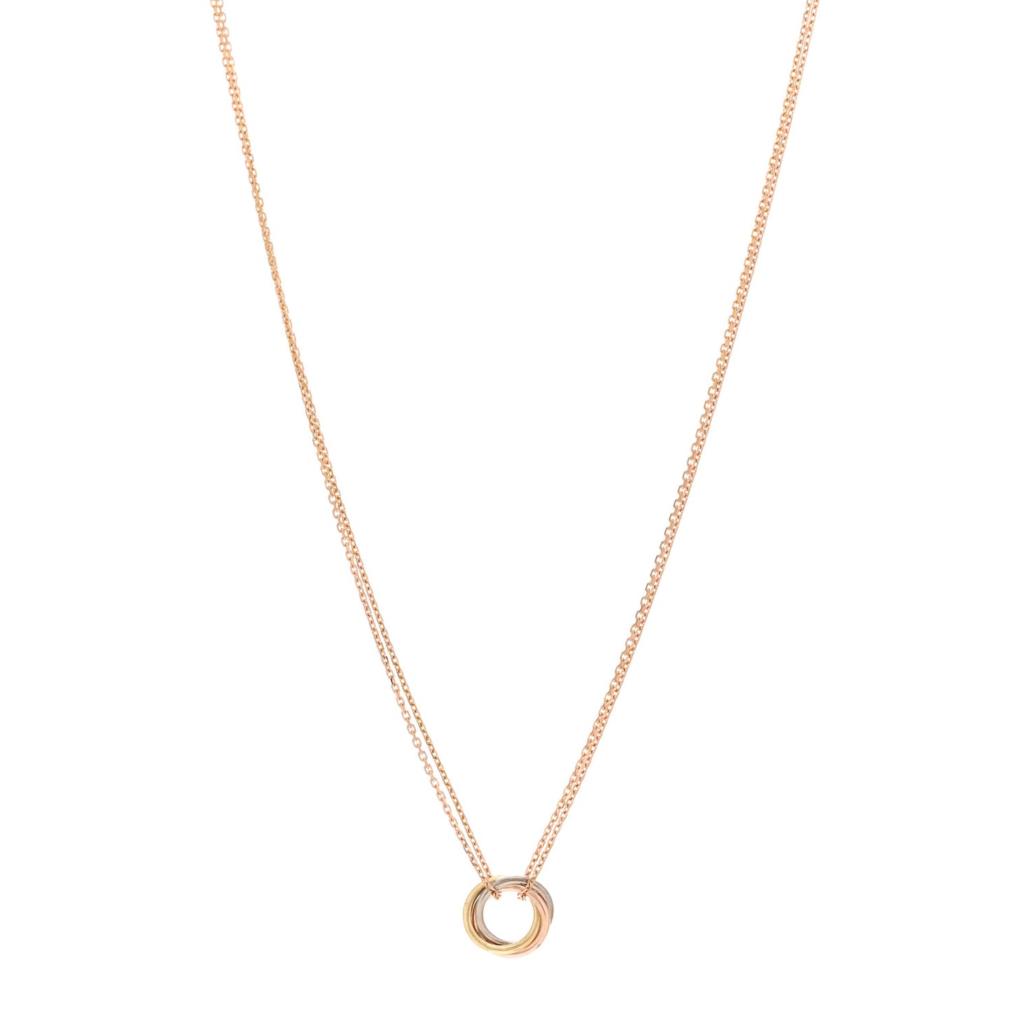18K Pink Yellow White Gold Trinity Double Chain Pendant Necklace