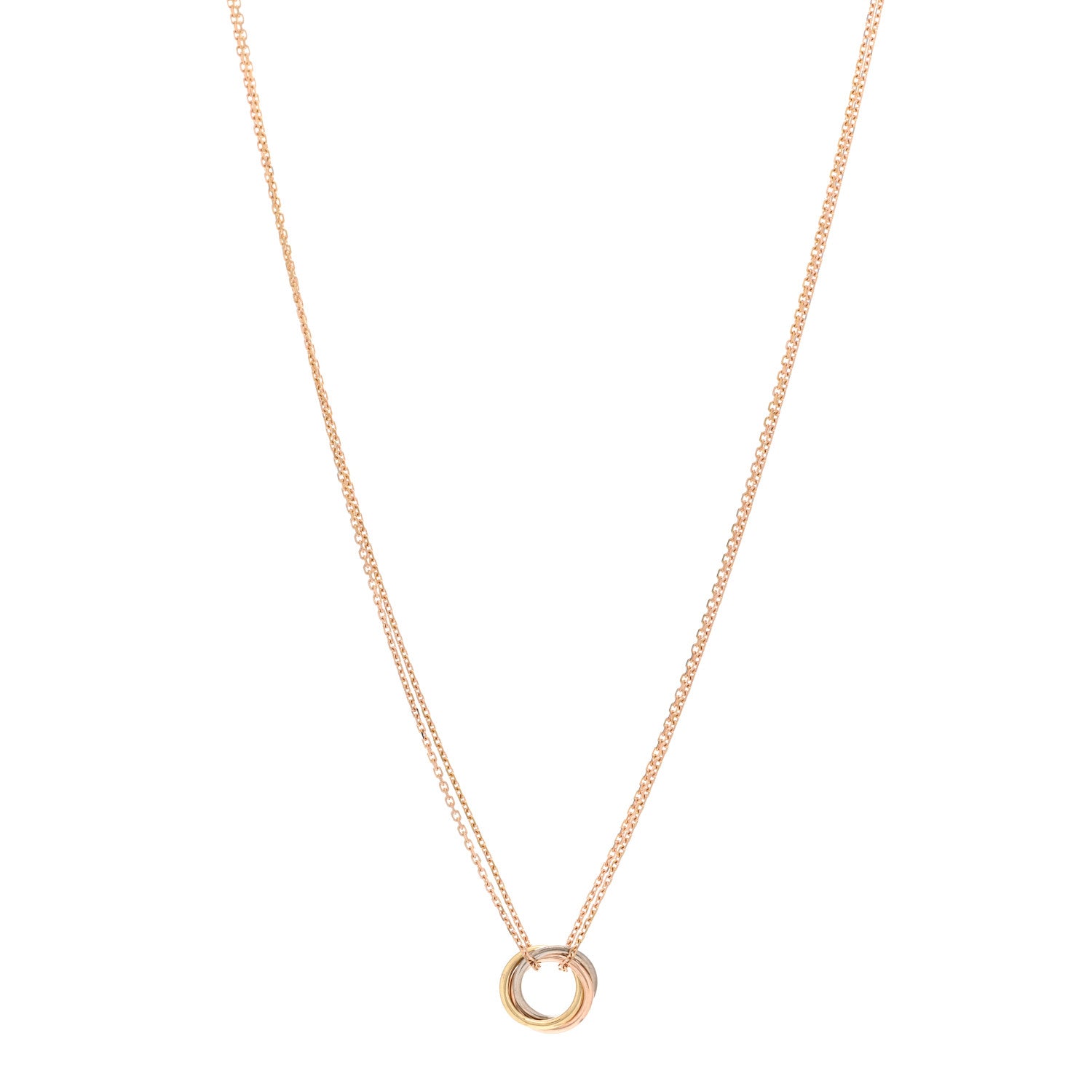 Cartier 18K Pink Yellow White Gold Trinity Double Chain Pendant Necklace 1 of 4