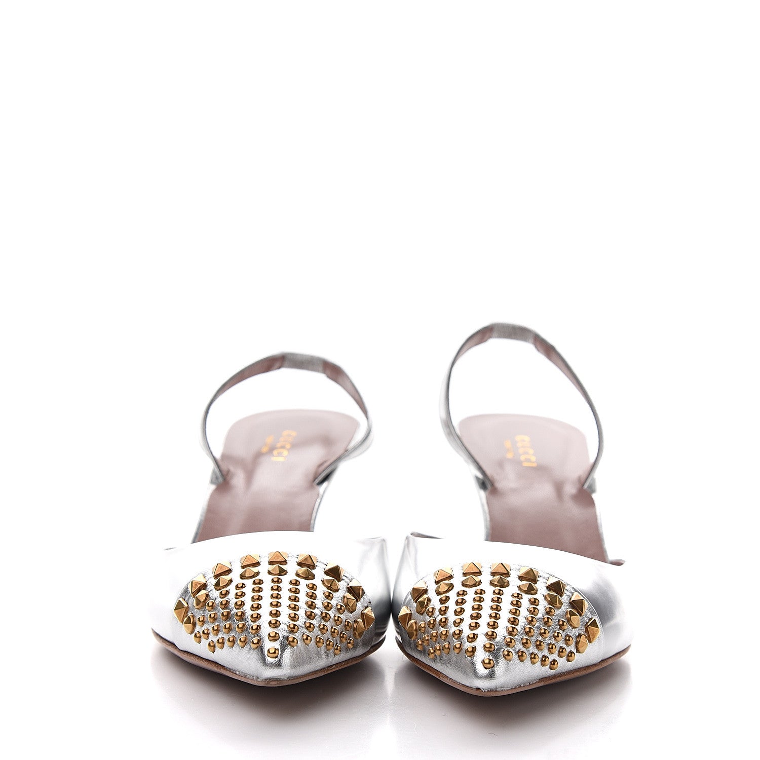 Gucci Metallic Nappa Silk Studded Glow Light Pumps 39.5 Argento 2 of 8