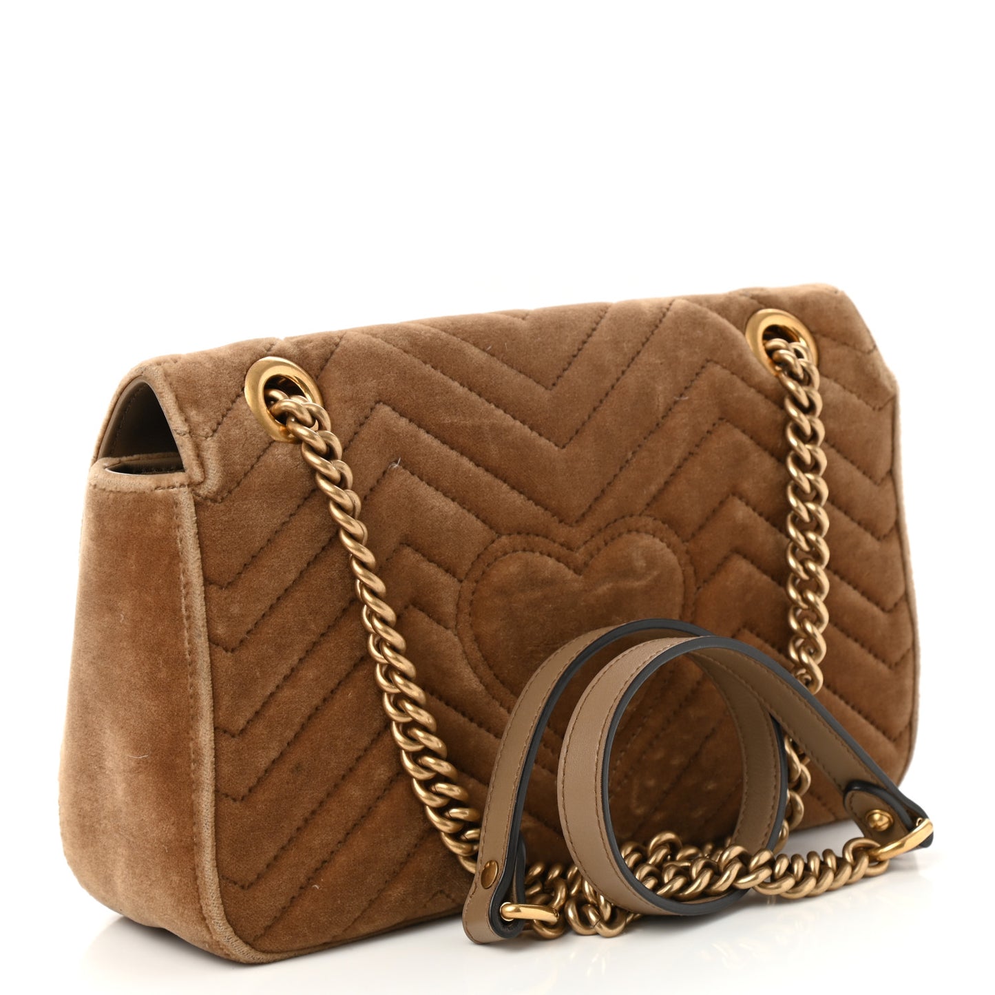 Velvet Matelasse Small GG Marmont Shoulder Bag Taupe