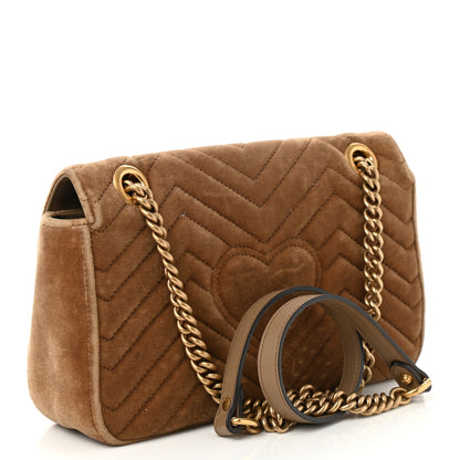 Gucci Velvet Matelasse Small GG Marmont Shoulder Bag Taupe 2 of 11