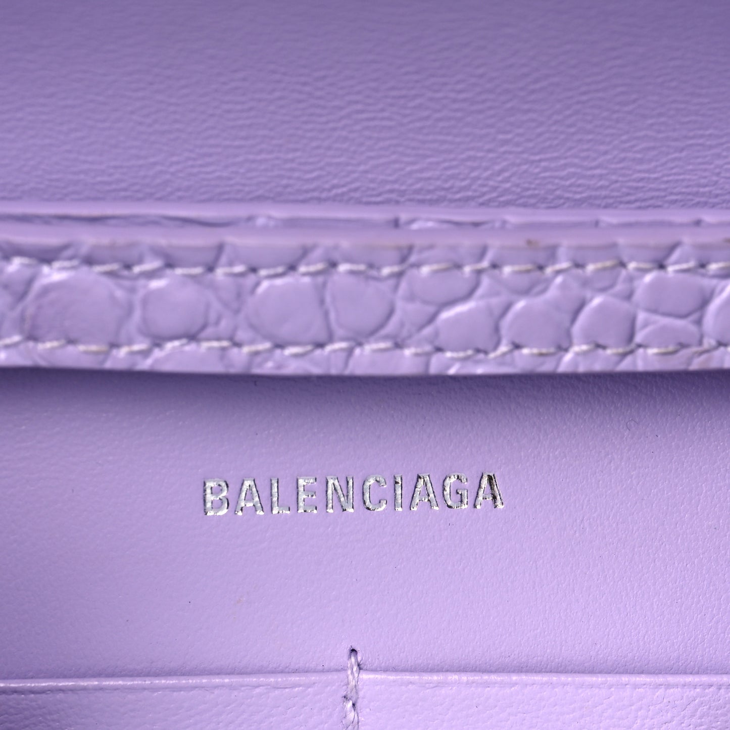 Shiny Calfskin Crocodile Embossed Hourglass Chain Bag Lilac
