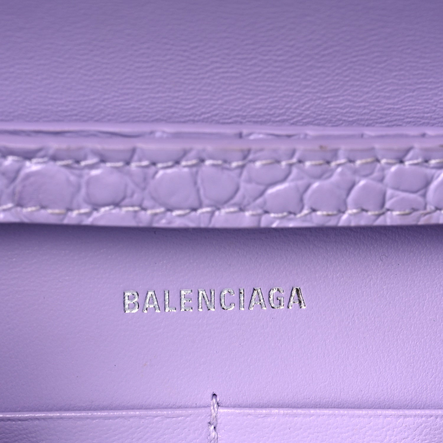 Balenciaga Shiny Calfskin Crocodile Embossed Hourglass Chain Bag Lilac 6 of 11