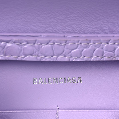 Balenciaga Shiny Calfskin Crocodile Embossed Hourglass Chain Bag Lilac 6 of 11