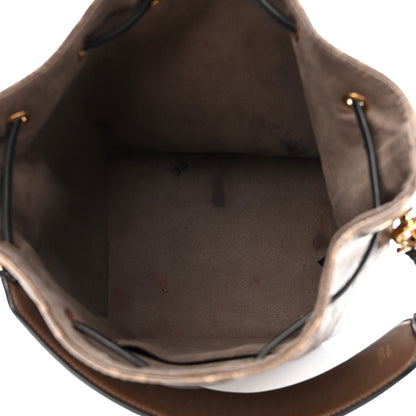 Fendi Glazed Fabric Vitello Grace F is Fendi FF 1974 Stamp Patch Grande Mon Tresor Bucket Bag Mogano Panna Black 5 of 16