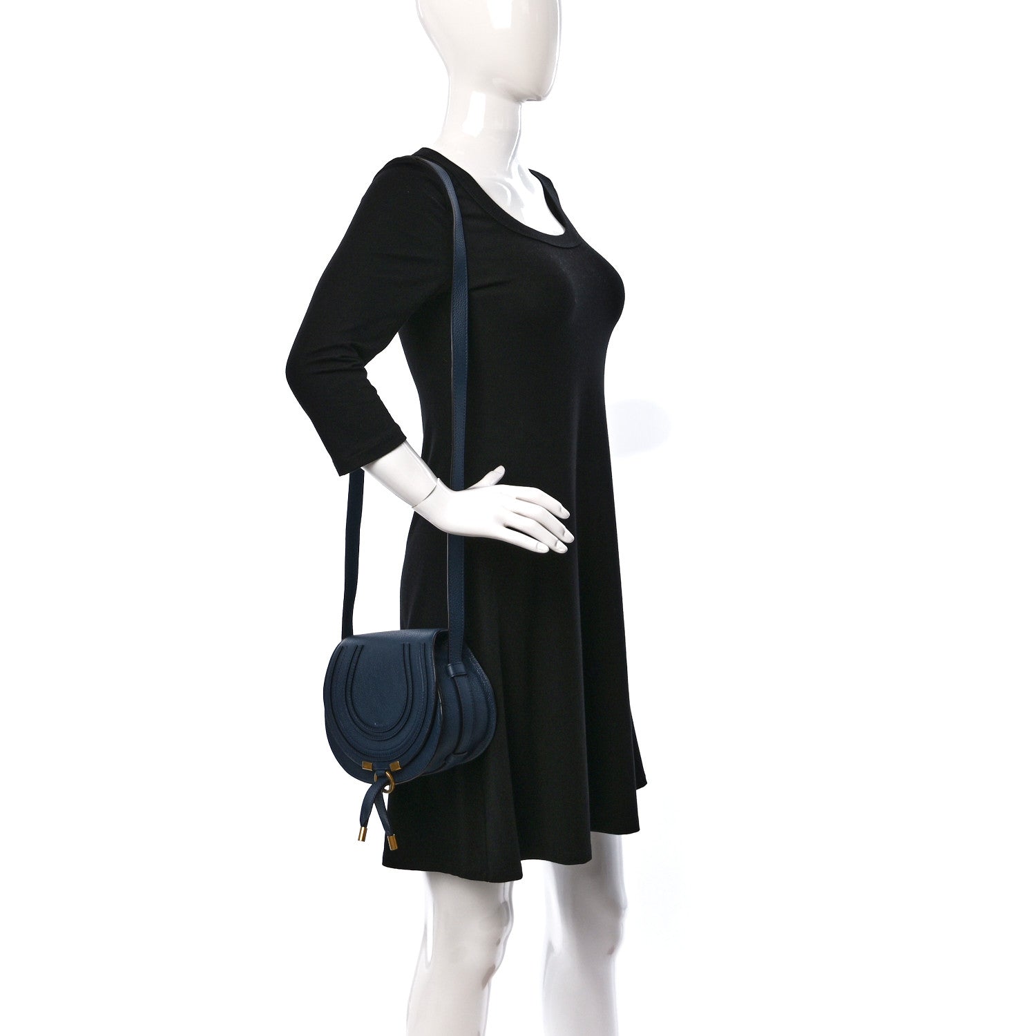 Chloe Grained Calfskin Small Marcie Saddle Bag Navy 2 of 8
