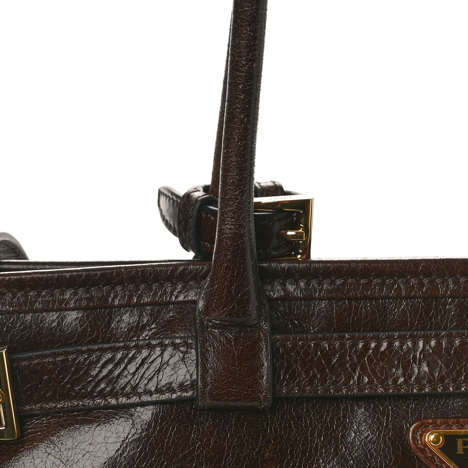 Prada Shiny Nappa Large Bonnie Shoulder Bag Dark Brown 11 of 12