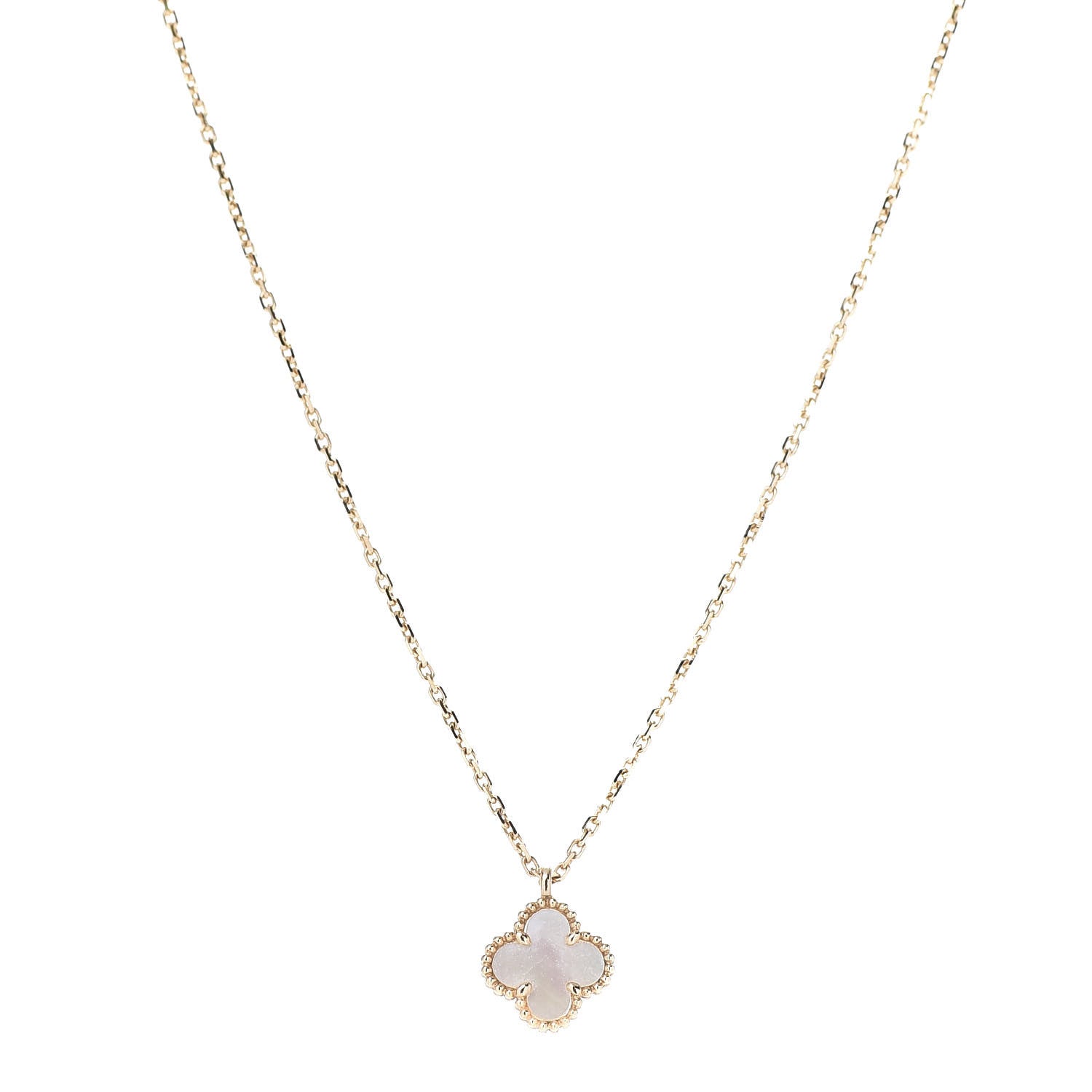 Van Cleef & Arpels 18K Yellow Gold Mother of Pearl Sweet Alhambra Pendant Necklace 1 of 6