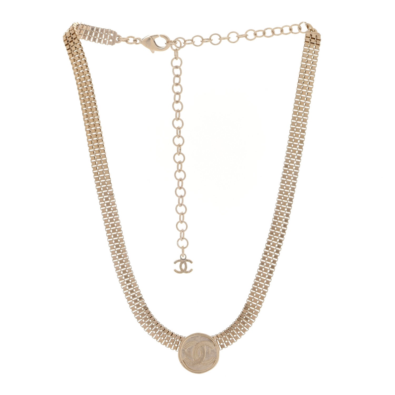 Chanel Metal Chain Link CC Medallion Choker Necklace Gold 3 of 6