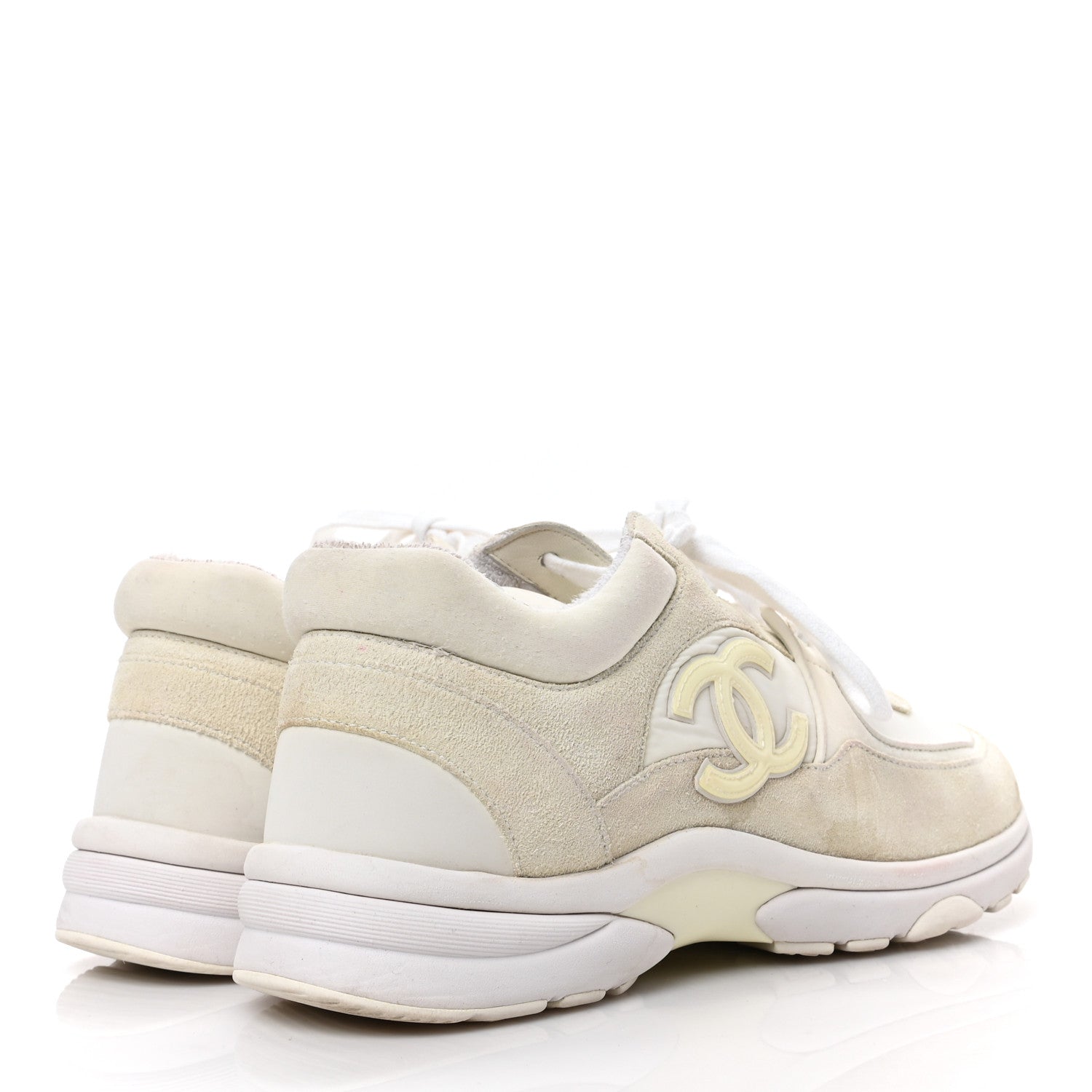 Chanel Suede Calfskin Fabric CC Sneakers 37.5 White 4 of 6