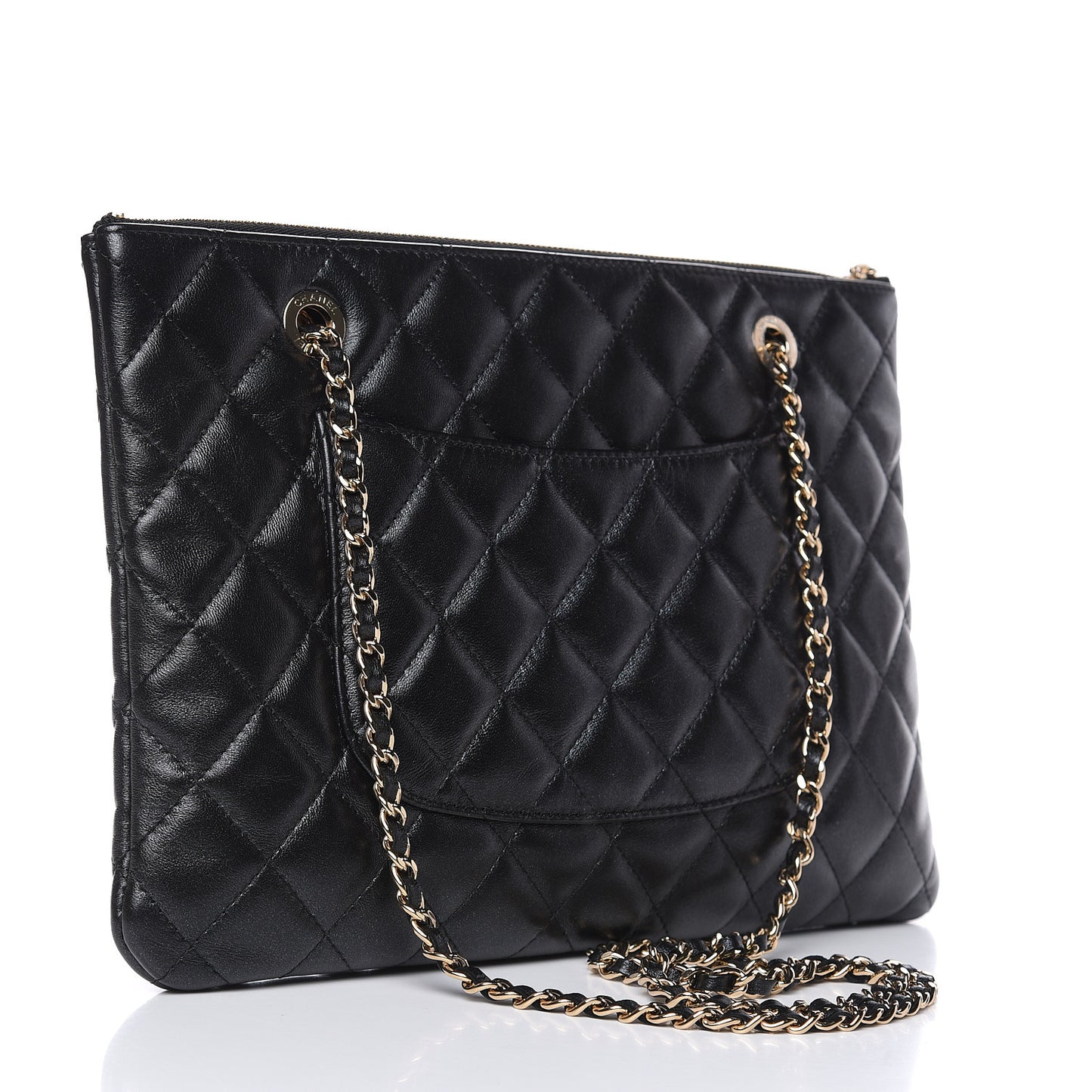 Shiny Lambskin Quilted Clutch With Chain Black