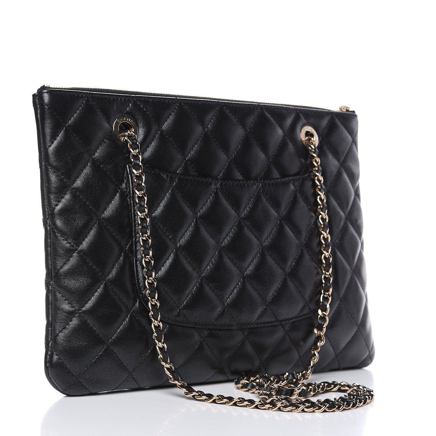 Chanel Shiny Lambskin Quilted Clutch With Chain Black 3 of 10
