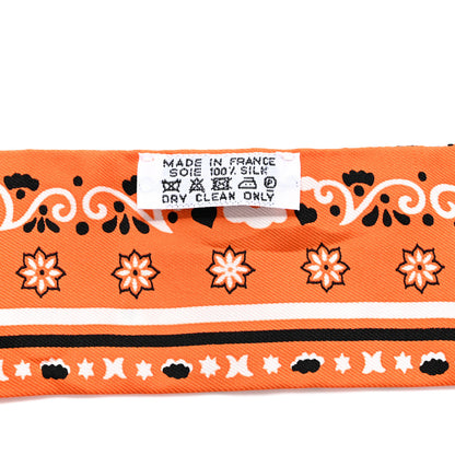 Hermes Silk Peuple Du Vent Bandana Twilly Orange Black White 4 of 4