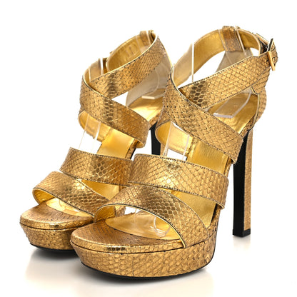 Saint Laurent Calfskin Snakeskin Effect Cosmo Lame Platform Sandals 38 Gold 3 of 11