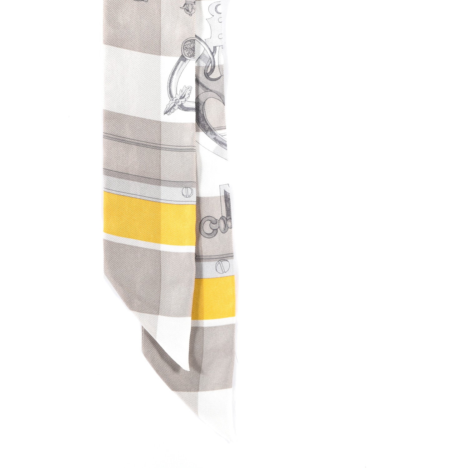 Hermes Silk Mors Et Gourmettes Vichy Twilly Etoupe Jaune Vif White 2 of 4