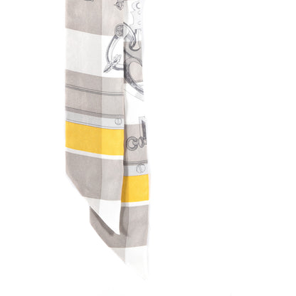 Hermes Silk Mors Et Gourmettes Vichy Twilly Etoupe Jaune Vif White 2 of 4