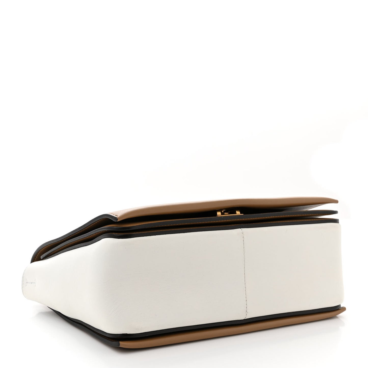 Shiny Smooth Calfskin Medium Frame Shoulder Bag Tan Optic White