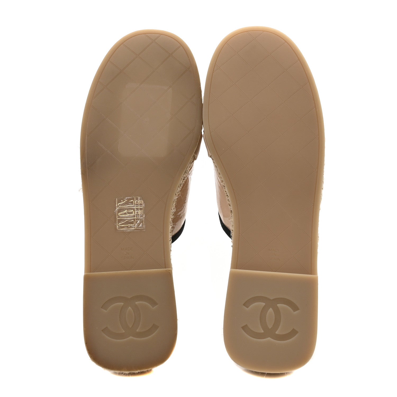 Chanel Crumpled Goatskin CC Espadrille Mules 36 Beige Black
