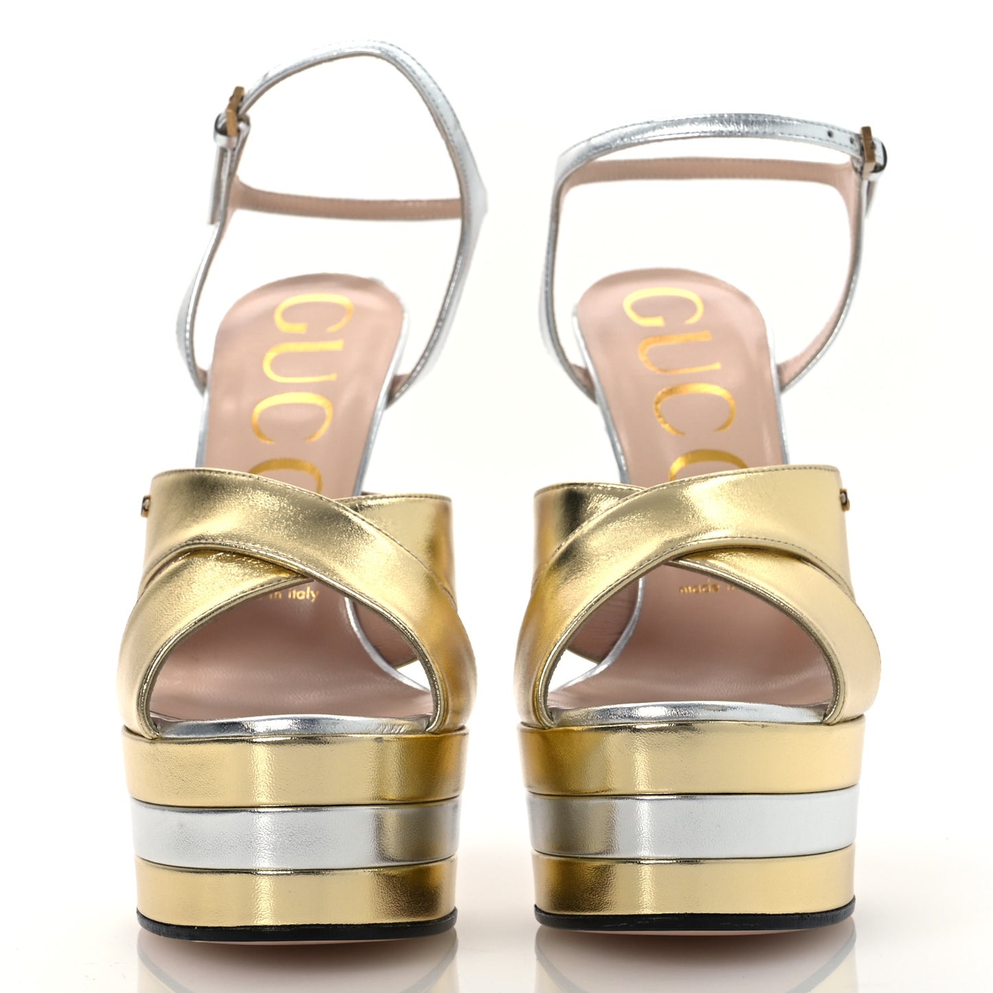 Metallic Nappa Double G 40/135mm Platform Sandals 37.5 Gold Silver
