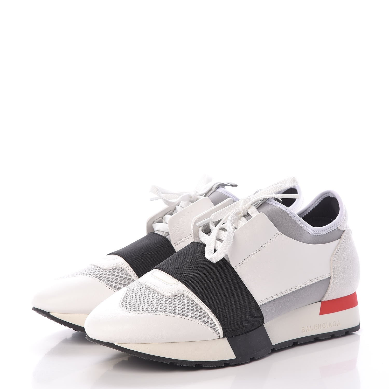 Balenciaga Mesh Calfskin Neoprene Suede Womens Race Runner Sneakers 37 White Black Gris 3 of 9