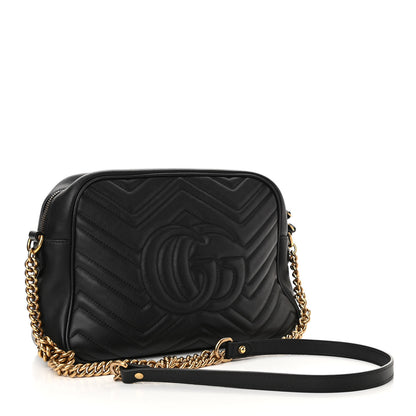Gucci Calfskin Matelasse Medium GG Marmont Chain Shoulder Bag Black 2 of 9