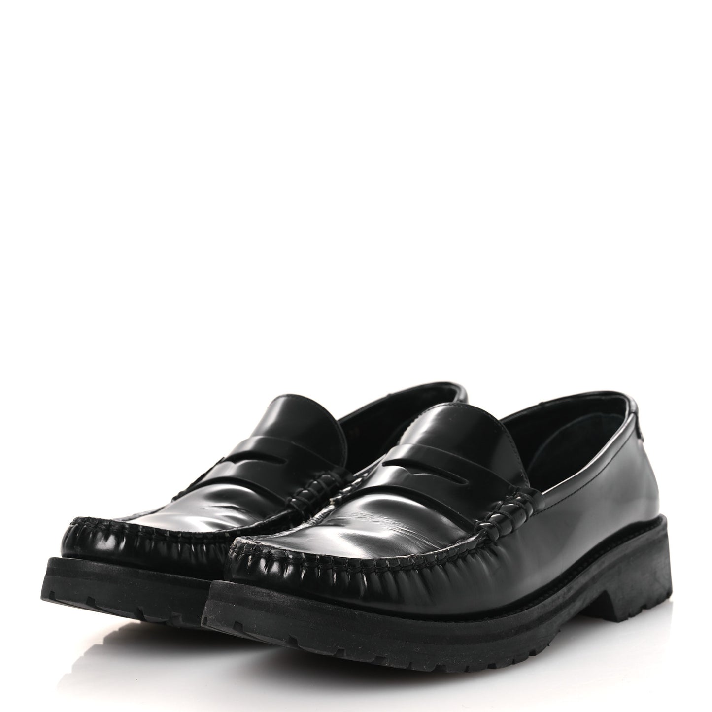 Glazed Calfskin Chunky Le Loafer Penny Slippers 39 Black