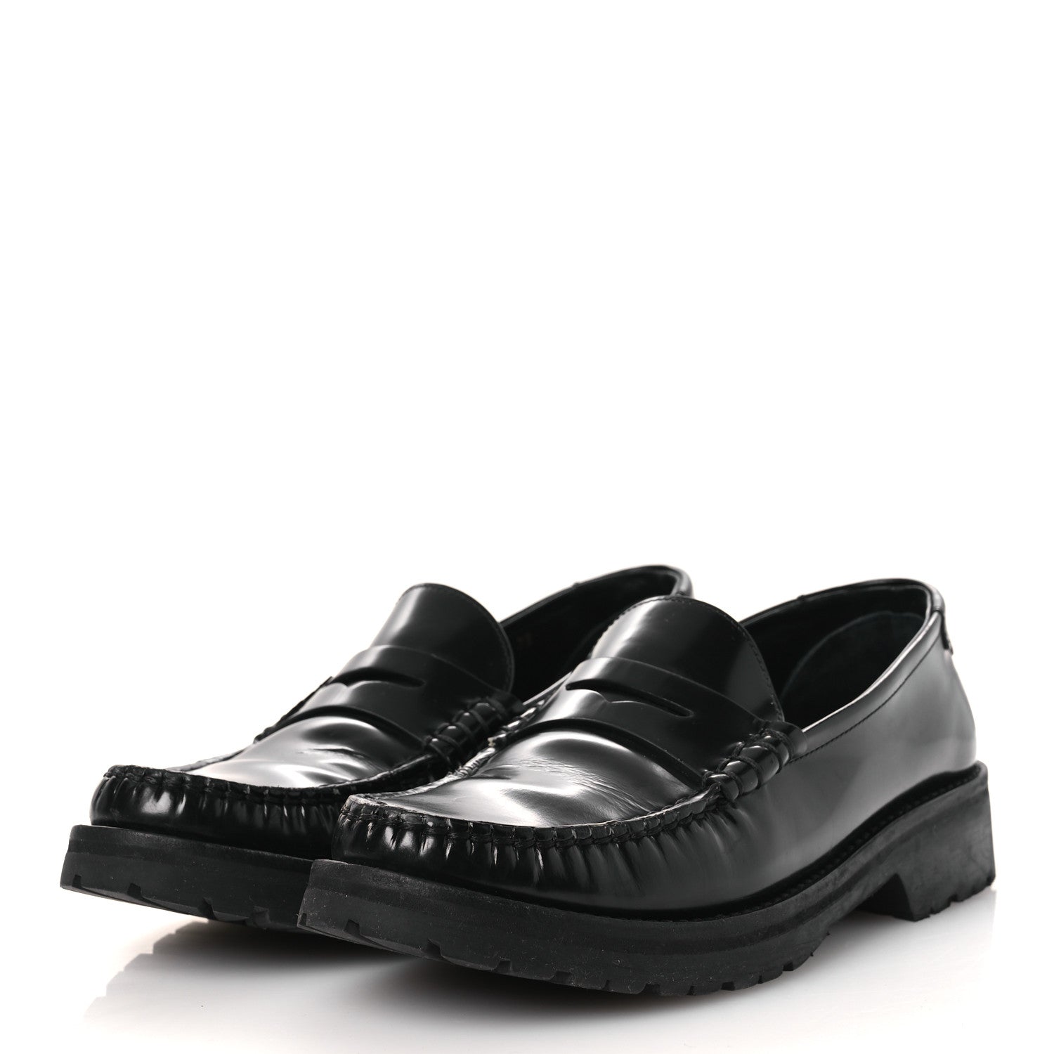 Saint Laurent Glazed Calfskin Chunky Le Loafer Penny Slippers 39 Black 4 of 12