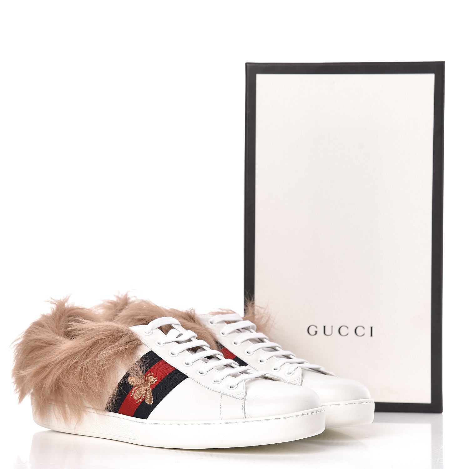 Gucci Calfskin Wool Web Bee Embroidered Mens Ace Sneakers 13.5 White 10 of 10