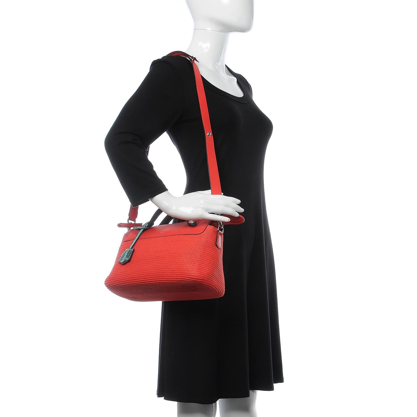 Straw Paper Vitello Dolce Elaphe Medium By The Way Boston Bag Corallo Antigua