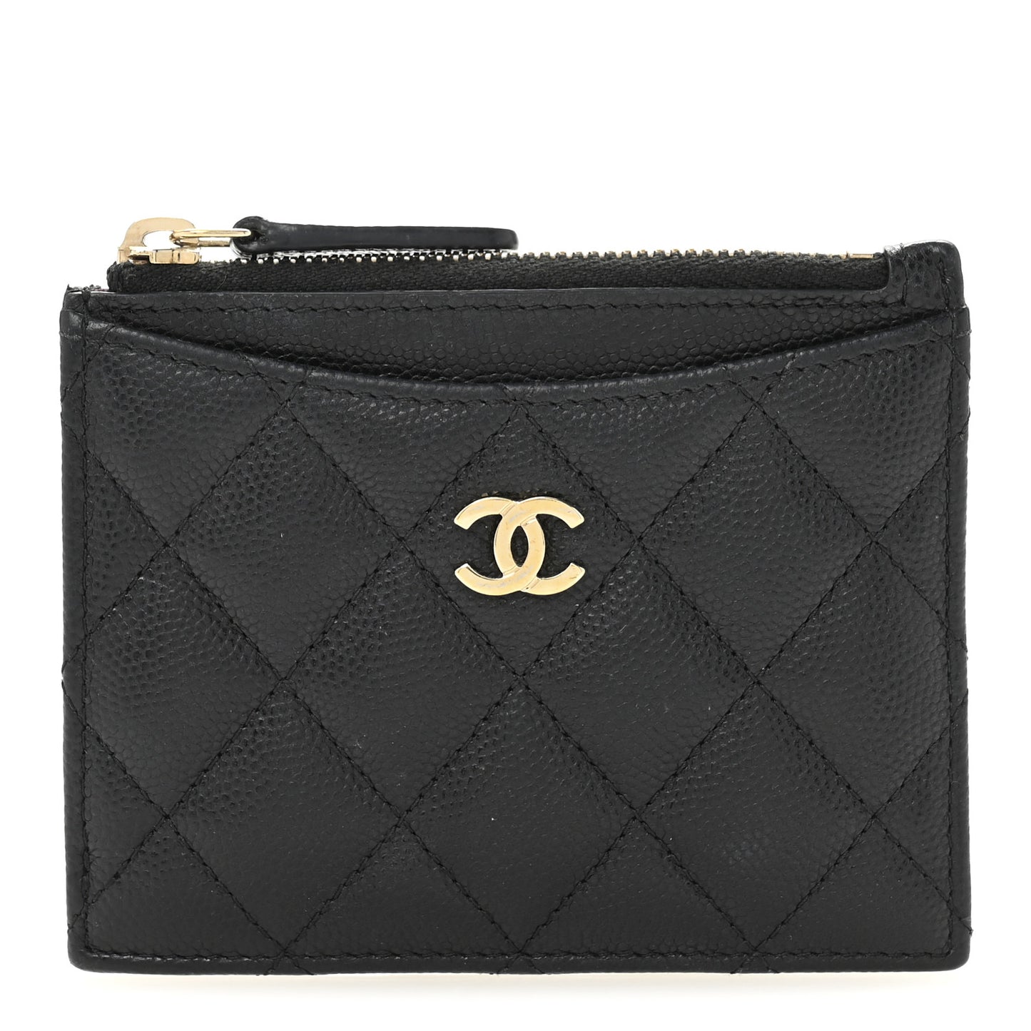 Caviar Quilted CC Zip Card Holder Black