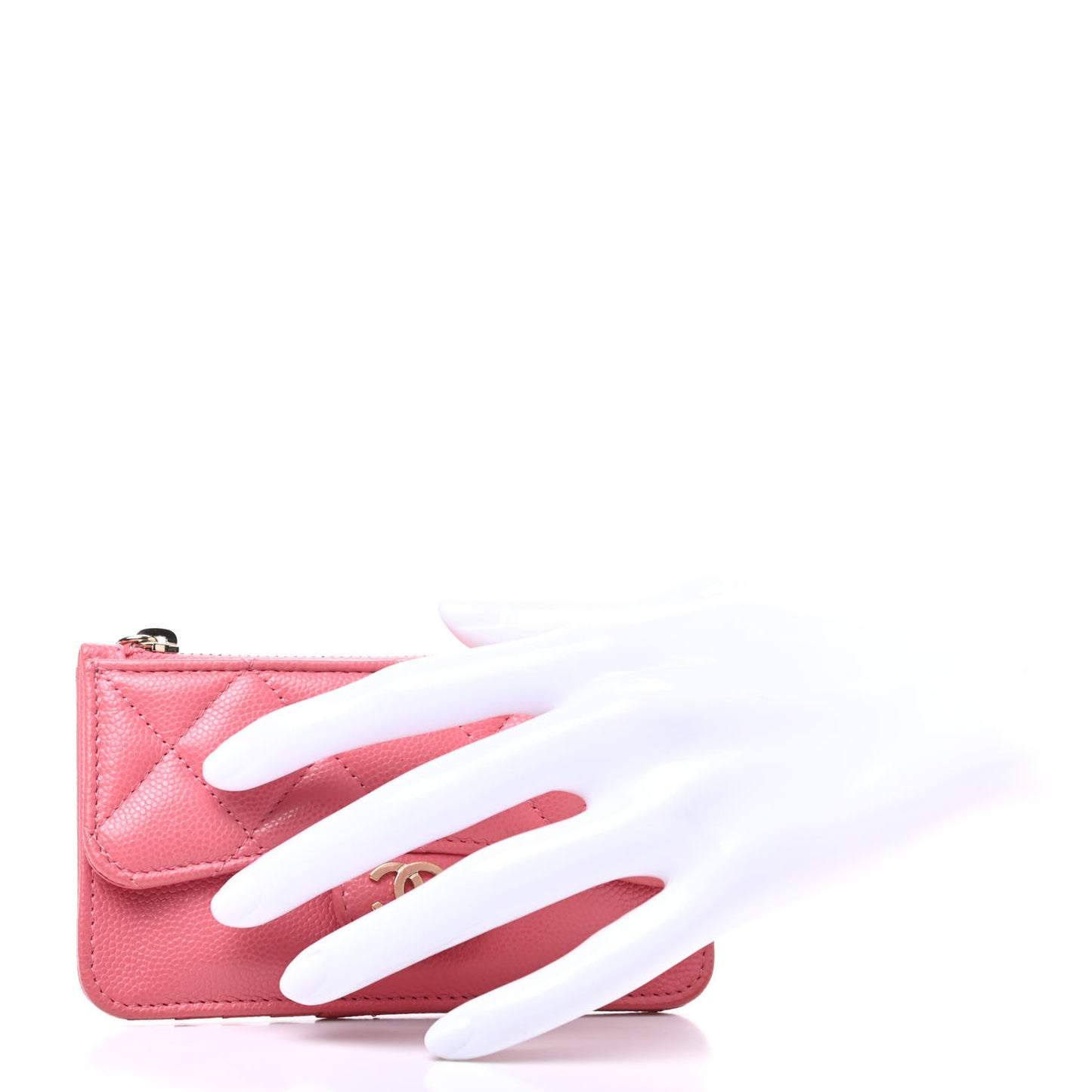 Caviar Quilted Flap Zip Card Holder Pink