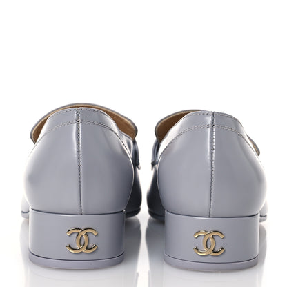 Chanel Shiny Calfskin Logo Loafers 37 Light Grey 5 of 11