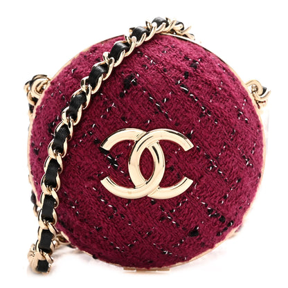 Chanel Tweed Minaudiere Round Chain Clutch Burgundy Black 1 of 11