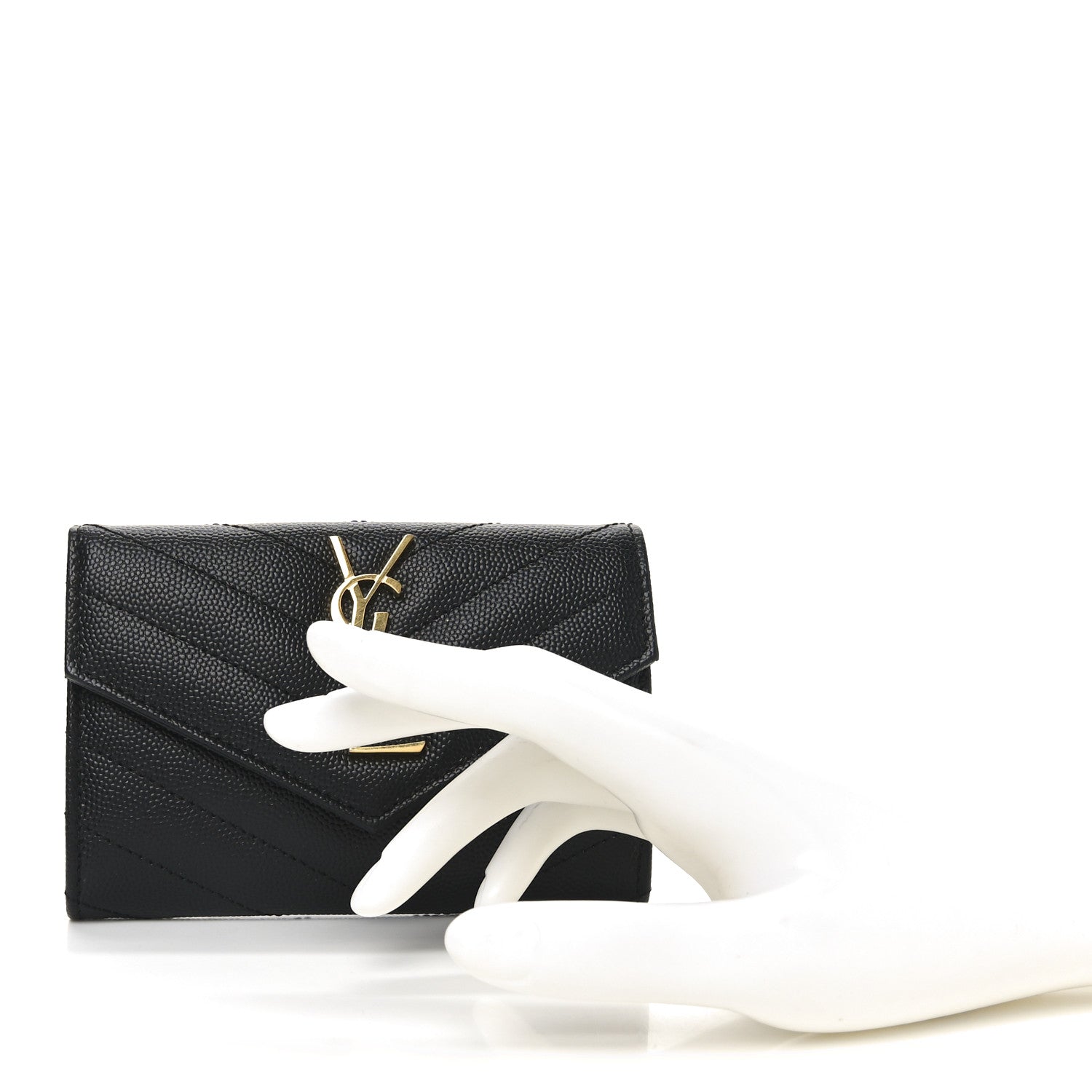 Saint Laurent Grain De Poudre Matelasse Chevron Small Monogram Envelope Wallet Black 2 of 8