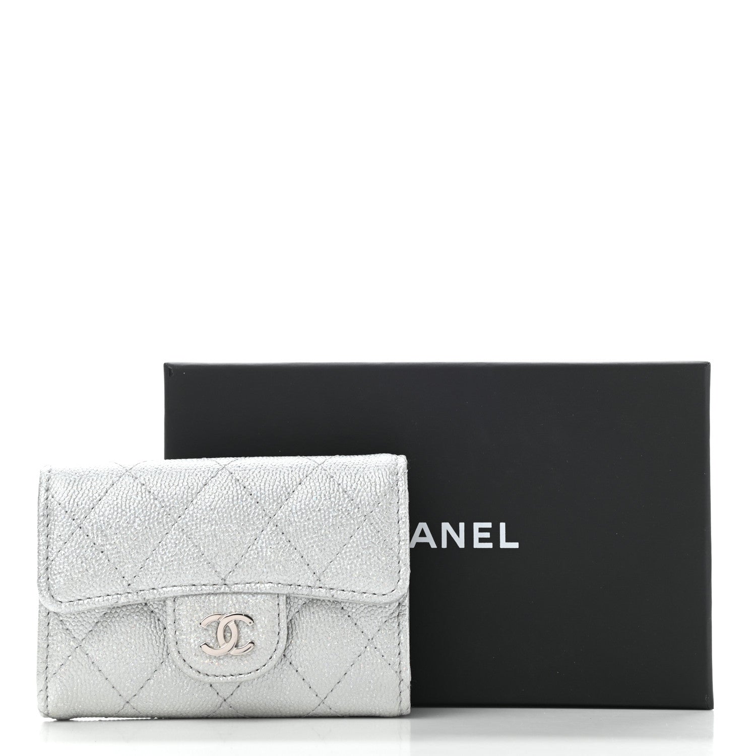 Chanel Metallic Caviar Quilted Classic 4 Key Holder Wallet Silver 10 of 10