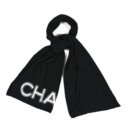 Chanel Wool Logo Scarf Black White 1 of 3