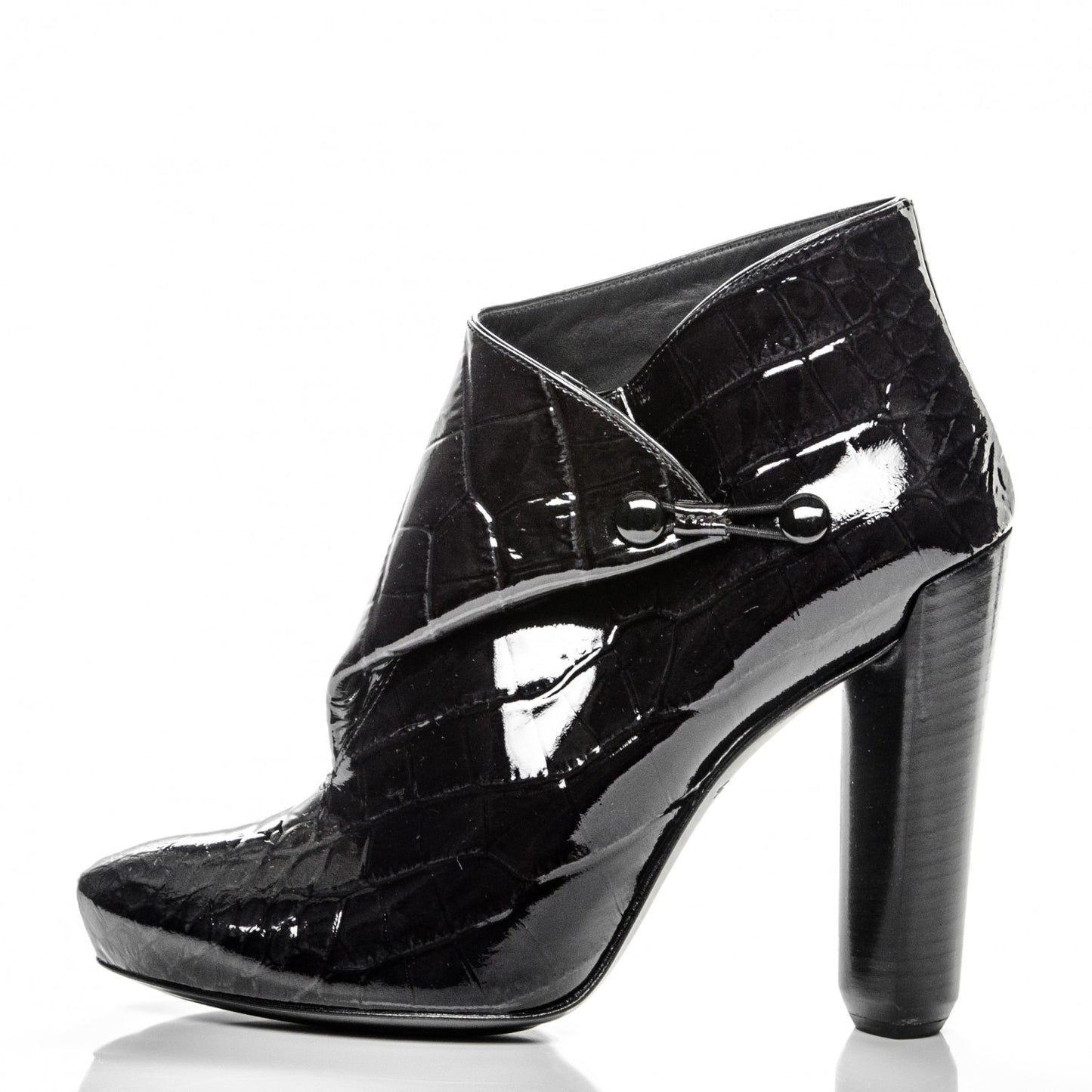 Patent Calfskin Crocodile Embossed Delft Cornelia Ankle Boots 38.5 Black
