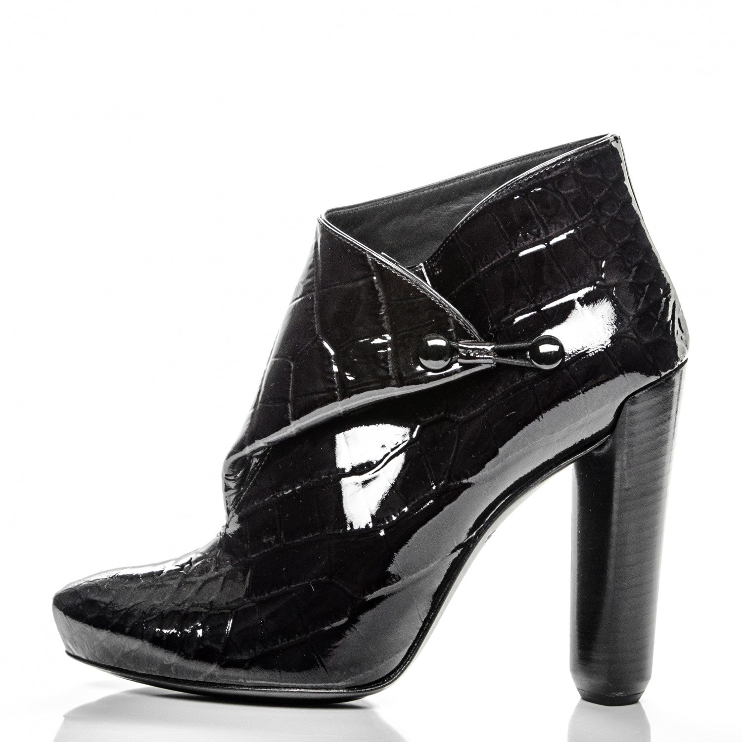 Louis Vuitton Patent Calfskin Crocodile Embossed Delft Cornelia Ankle Boots 38.5 Black 1 of 6
