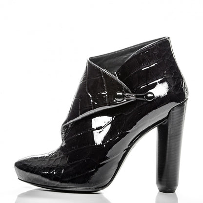 Louis Vuitton Patent Calfskin Crocodile Embossed Delft Cornelia Ankle Boots 38.5 Black 1 of 6
