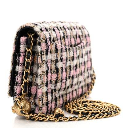 Chanel Tweed Quilted CC Pearl Crush Wallet On Chain WOC Pink Multicolor 3 of 12