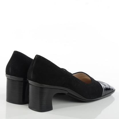 Chanel Patent Suede CC Cap Toe Pumps 37.5 Black 4 of 7