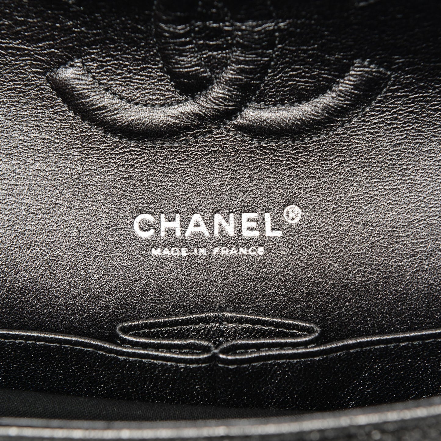 Metallic Crackled Calfskin Medium Double Flap Argent Fonce