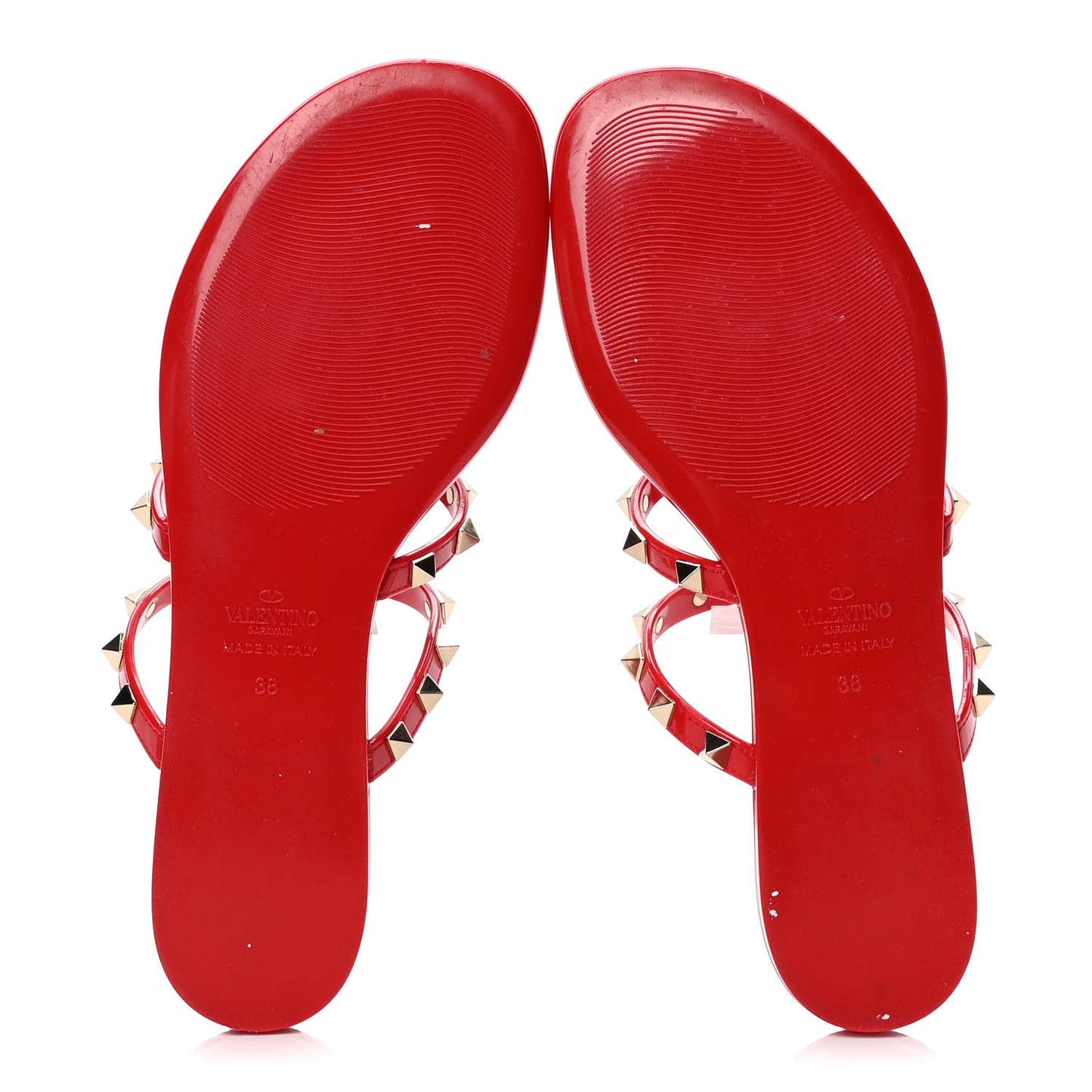 PVC Jelly Rockstud Caged Flat Thong Sandals 38 Rouge Pur