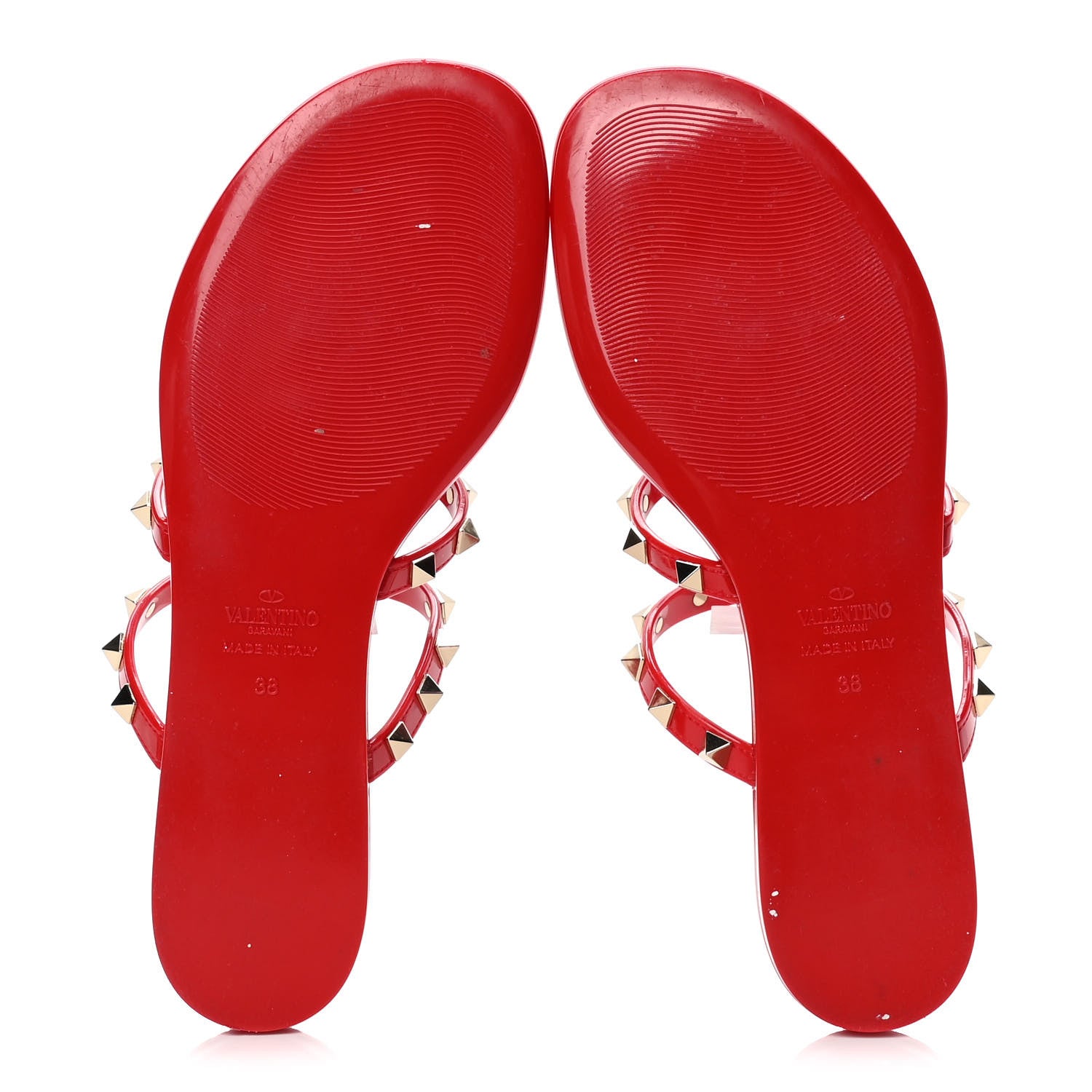 Valentino Garavani PVC Jelly Rockstud Caged Flat Thong Sandals 38 Rouge Pur 4 of 5