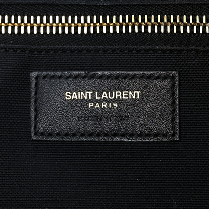 Saint Laurent Embroidered Cotton Linen Rive Gauche Noe Tote Natural Black 6 of 11
