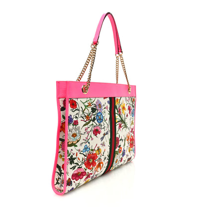 Gucci Canvas Flora Large Rajah Chain Tote White Multicolor Fuxia Fluo 4 of 12