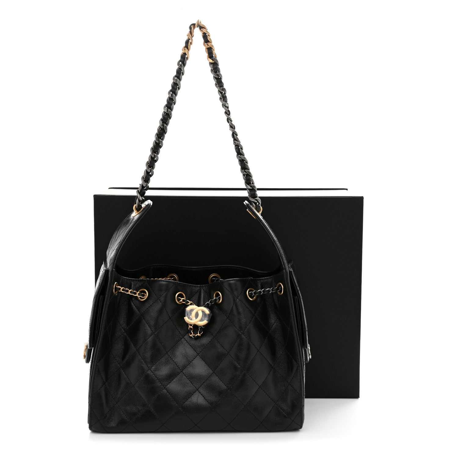 Chanel Shiny Crumpled Calfskin Quilted Small Chanel 25 Handbag Black 11 of 11