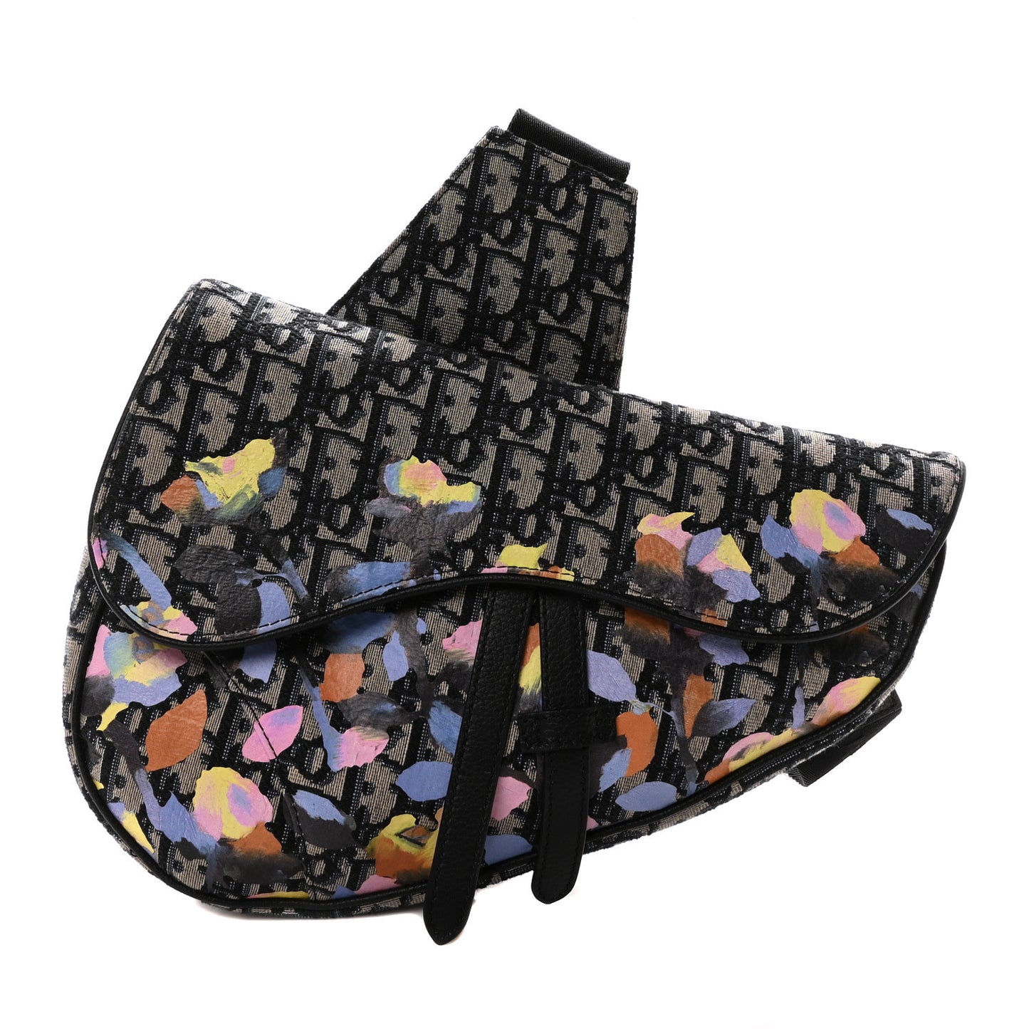 X ALEX FOXOTN Oblique Floral Print Mens Saddle Bag Blue Multicolor