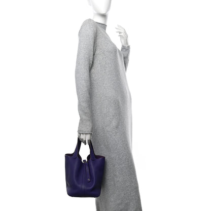 Hermes Taurillon Clemence Picotin Lock 22 MM Iris 2 of 12