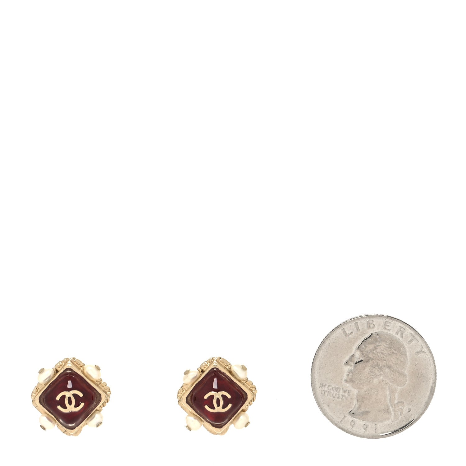 Chanel Resin Pearl Square CC Earrings Burgundy Gold 2 of 4